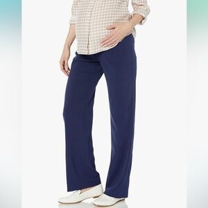 Comfy Maternity Trousers Navy Blue Office Work Wide Leg Pants Business Casual